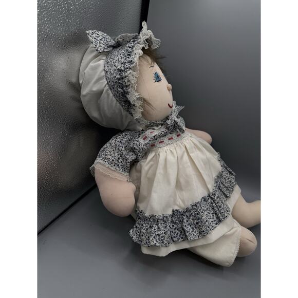 Vintage Handmade Cloth Rag Doll 18” Prairie Girl Bonnet Apron Calico Dress - Picture 5 of 6